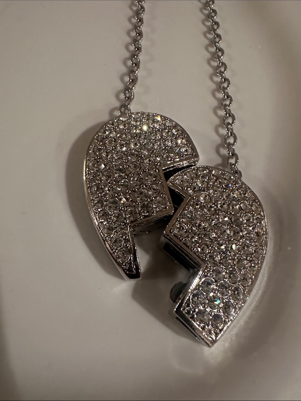 Silver Crystal Broken Heart Pendant Necklace - Unbranded
